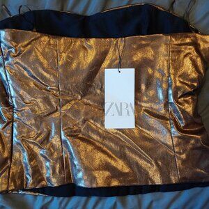 Bronz metallic strapless top